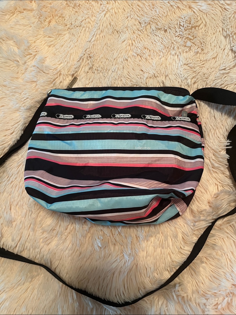 Lesportsac Striped Crossbody Bag in Blue, Pink and Black